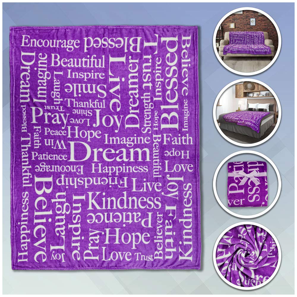 Inspiring Words Purple Super Soft Throw Blanket - 50x60 Throw Blanket for Bedroom, Living Room, Spring Time