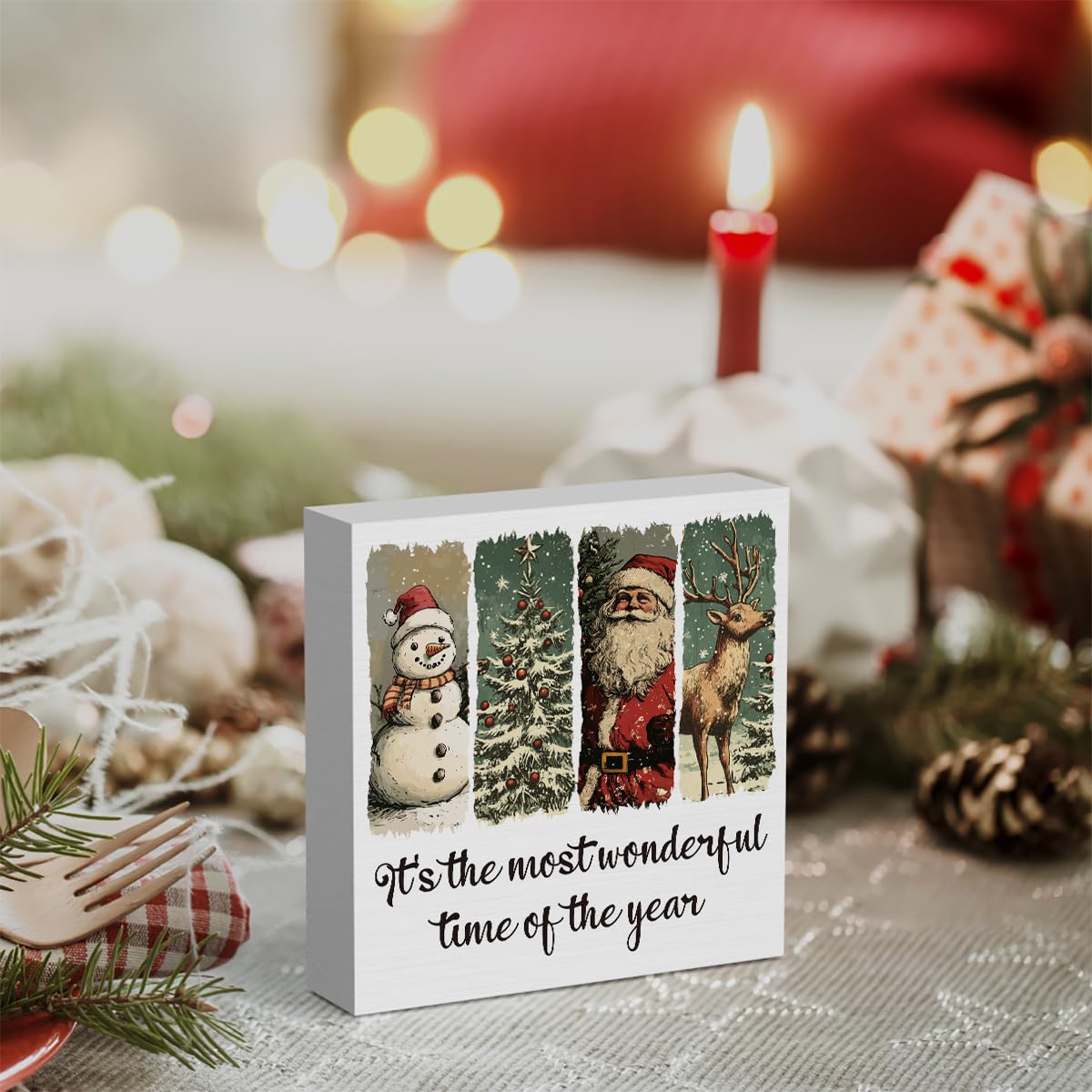 Christmas Decorations, It's The Most Wonderful Time of The Year Sign, Christmas Indoor Sign, Home Decor for Desk Table Shelf 5 X 5 inch