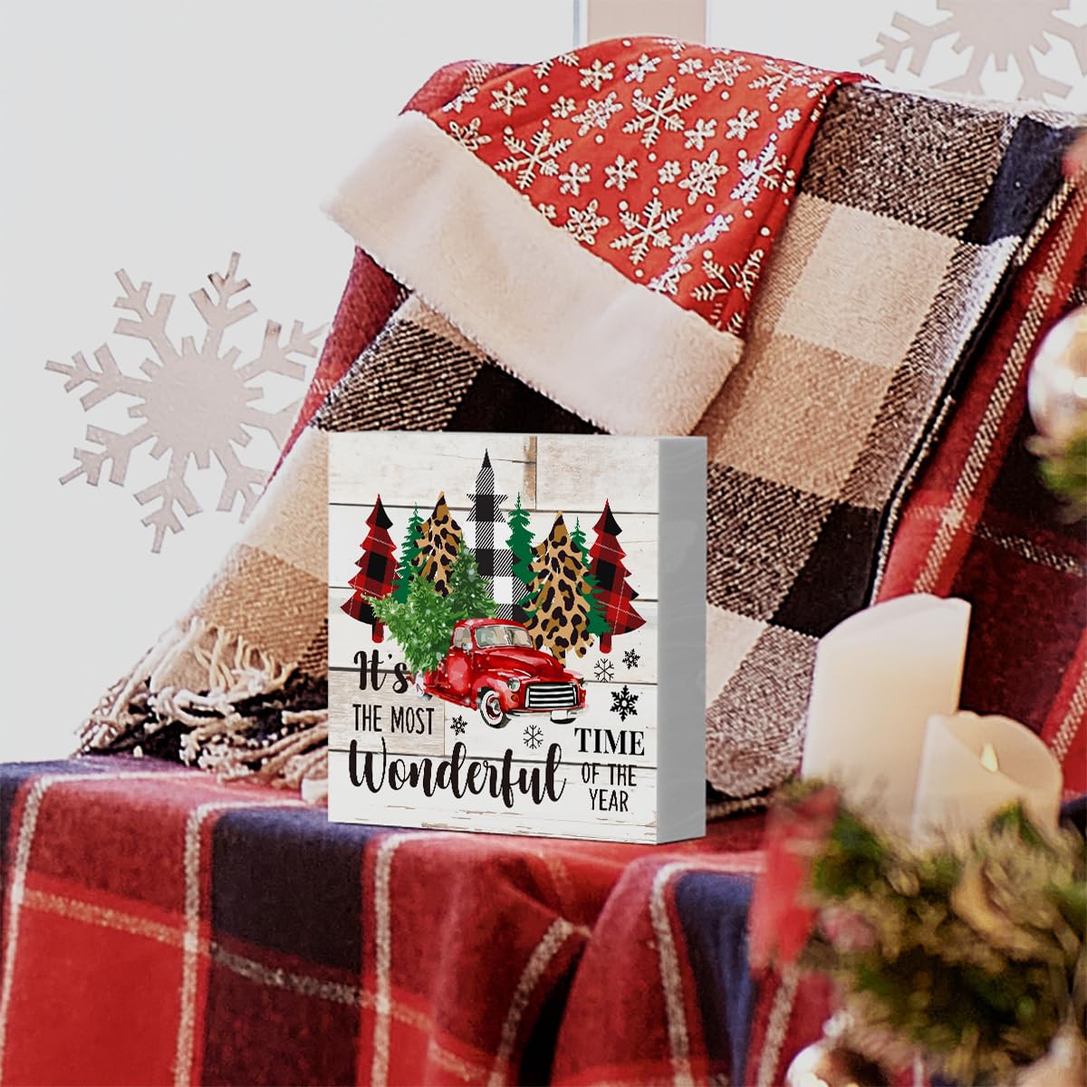 Rustic Winter Merry Christmas Tree Wood Box Sign, It's the Most Wonderful Time of the Year Truck Farmhouse