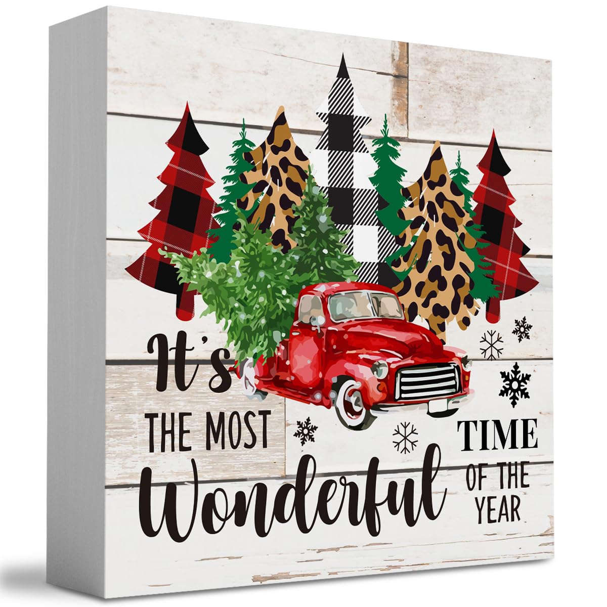 Rustic Winter Merry Christmas Tree Wood Box Sign, It's the Most Wonderful Time of the Year Truck Farmhouse