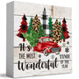 Rustic Winter Merry Christmas Tree Wood Box Sign, It's the Most Wonderful Time of the Year Truck Farmhouse
