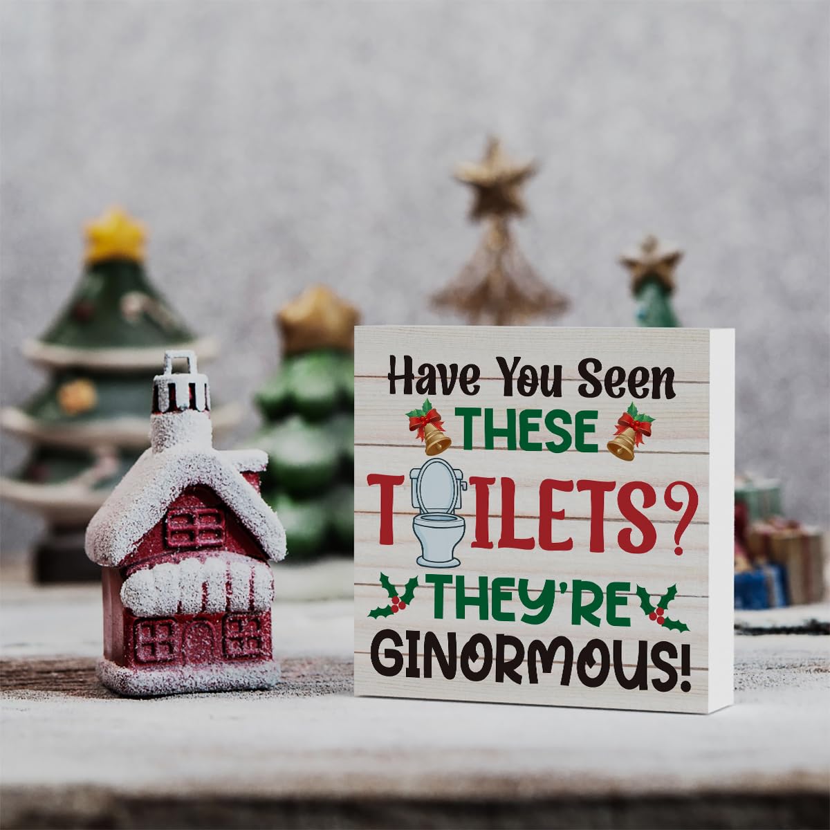 Funny Merry Christmas Gift Wood Box Sign, Have You Seen These Toilets They're Ginormous Farmhouse