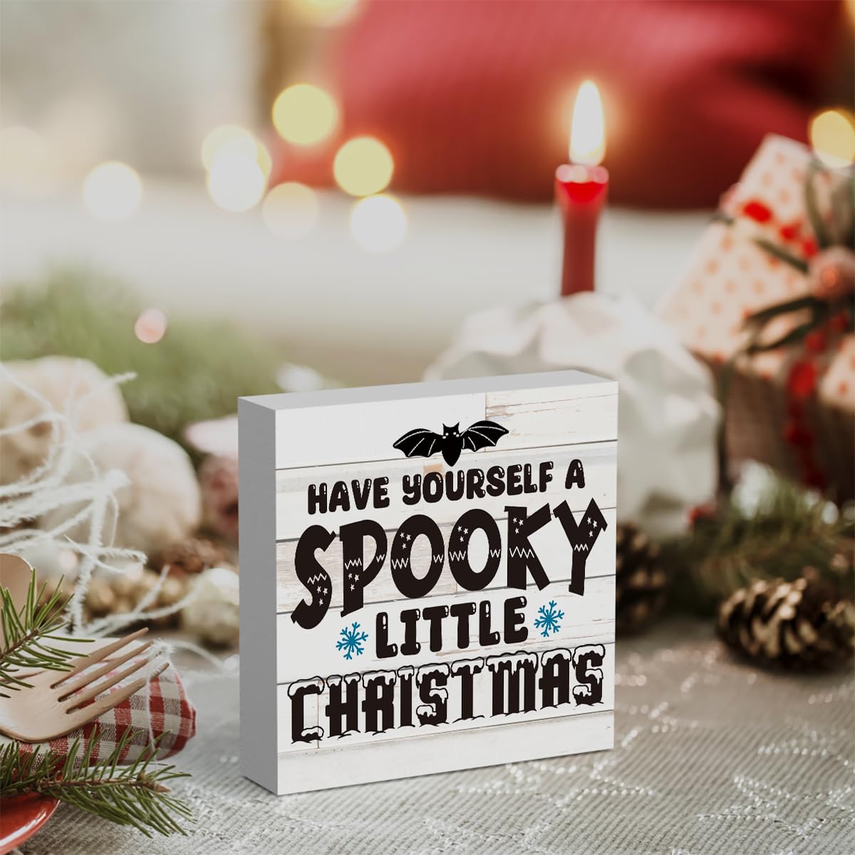 Rustic Winter Have Yourself a Spooky Little Christmas Bat Wood Box Sign