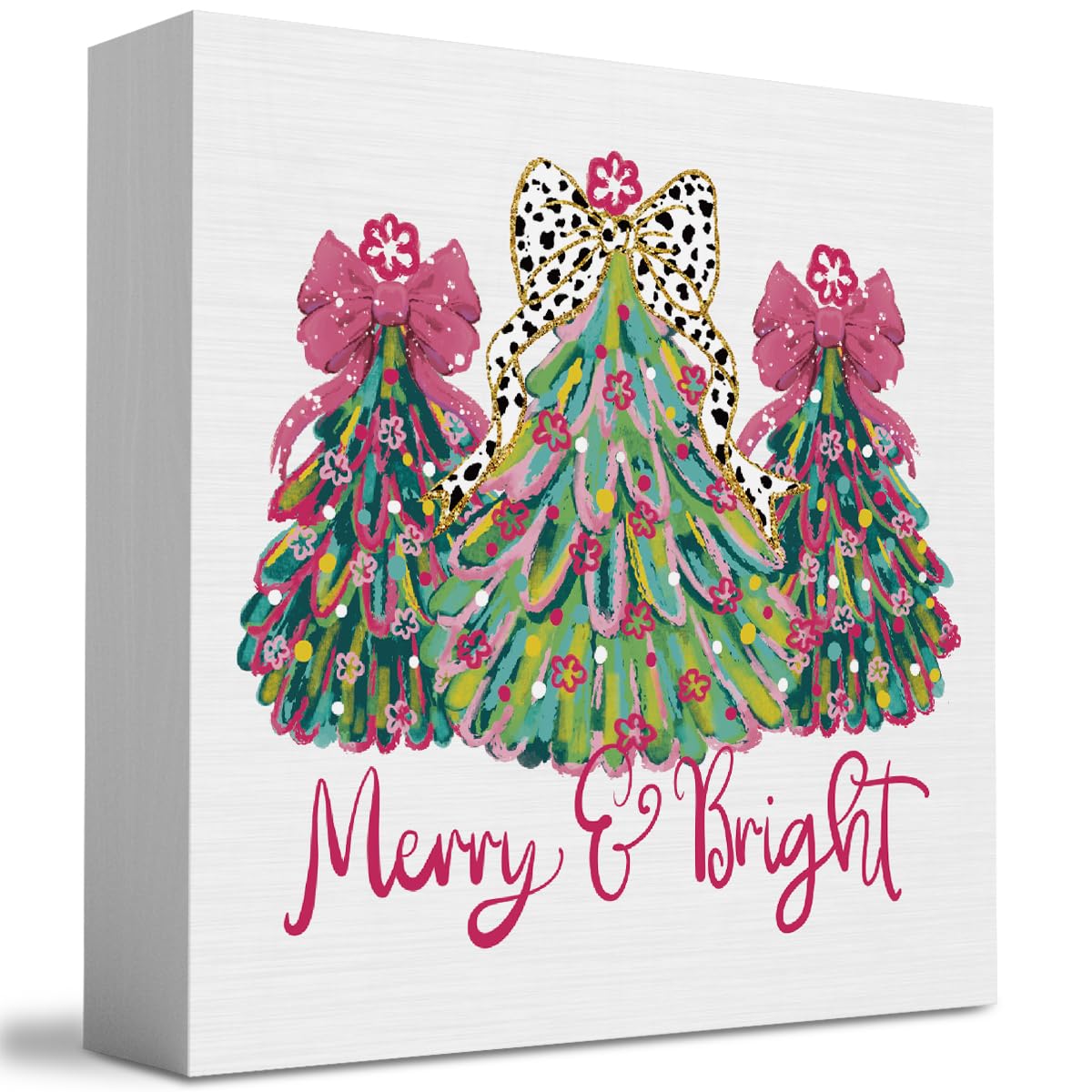Pink Merry Christmas Wall House Decor Merry and Bright Christmas Tree Coquette Sign