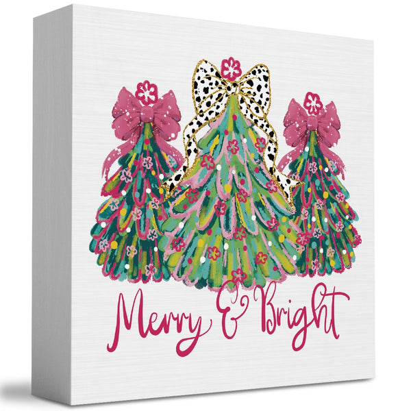 Pink Merry Christmas Wall House Decor Merry and Bright Christmas Tree Coquette Sign