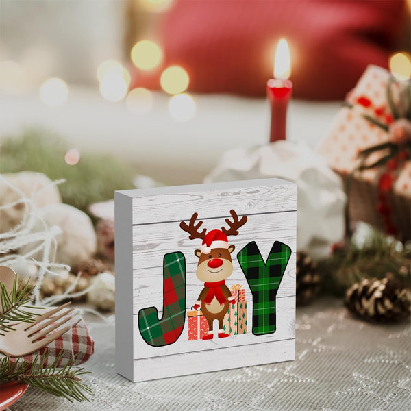 Rustic Winter Merry Christmas Joy Deer Wood Box Sign, Farmhouse Christmas Santa Artwork Decor