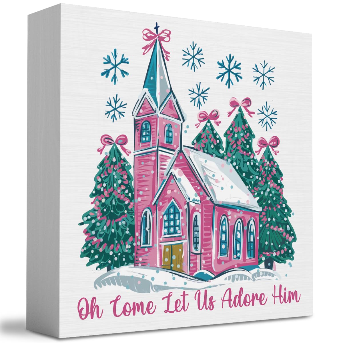 Oh Come Let Us Adore Him Sign, Jesus Christmas Tree Decor, Christian Christmas Decoration for Home Office Desk Table Shelf 5 X 5 inch