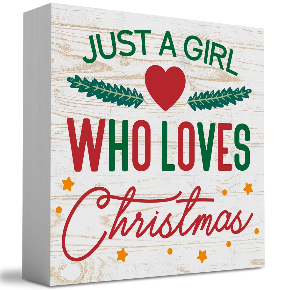 Rustic Just A Girl Who Loves Christmas Tree Wood Box Sign, Farmhouse Christmas Santa Artwork Decor