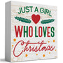 Rustic Just A Girl Who Loves Christmas Tree Wood Box Sign, Farmhouse Christmas Santa Artwork Decor