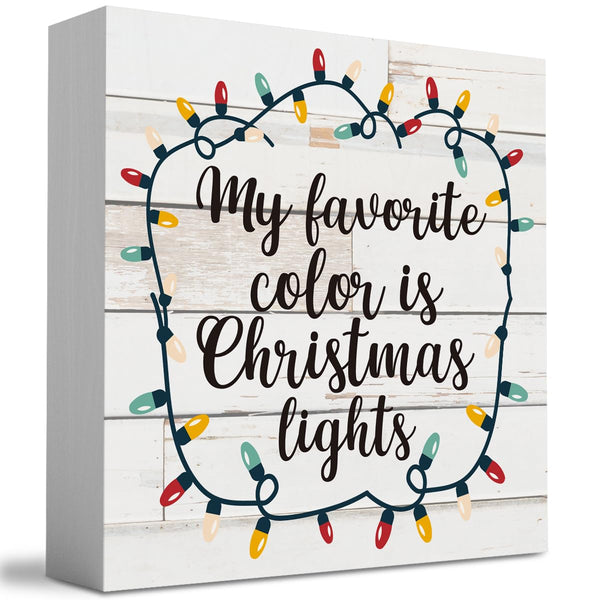 Rustic My Favorite Color is Christmas Lights Wood Box Sign, Farmhouse Christmas Santa Artwork Decor
