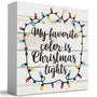 Rustic My Favorite Color is Christmas Lights Wood Box Sign, Farmhouse Christmas Santa Artwork Decor