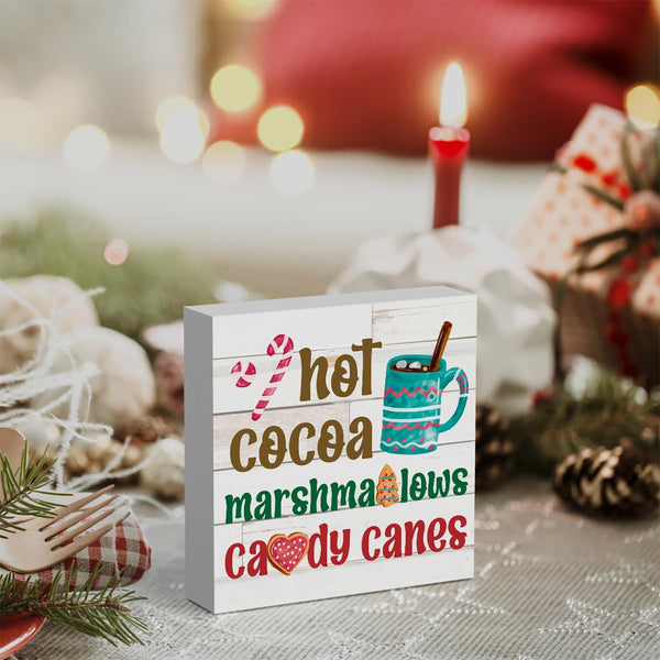 Rustic Hot Cocoa Marshmallows Candy Canes Wood Box Sign, Farmhouse Christmas Santa Artwork Decor