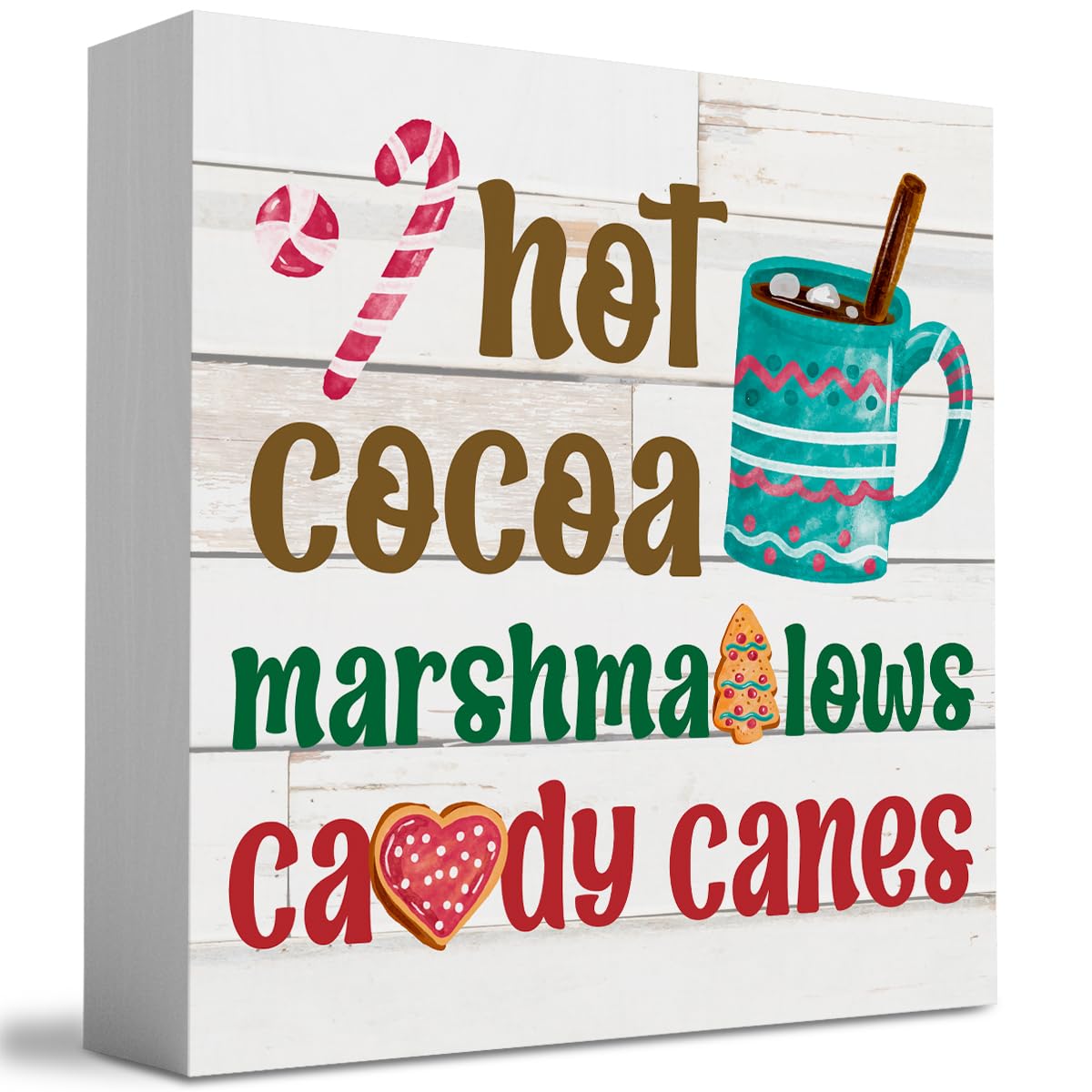 Rustic Hot Cocoa Marshmallows Candy Canes Wood Box Sign, Farmhouse Christmas Santa Artwork Decor