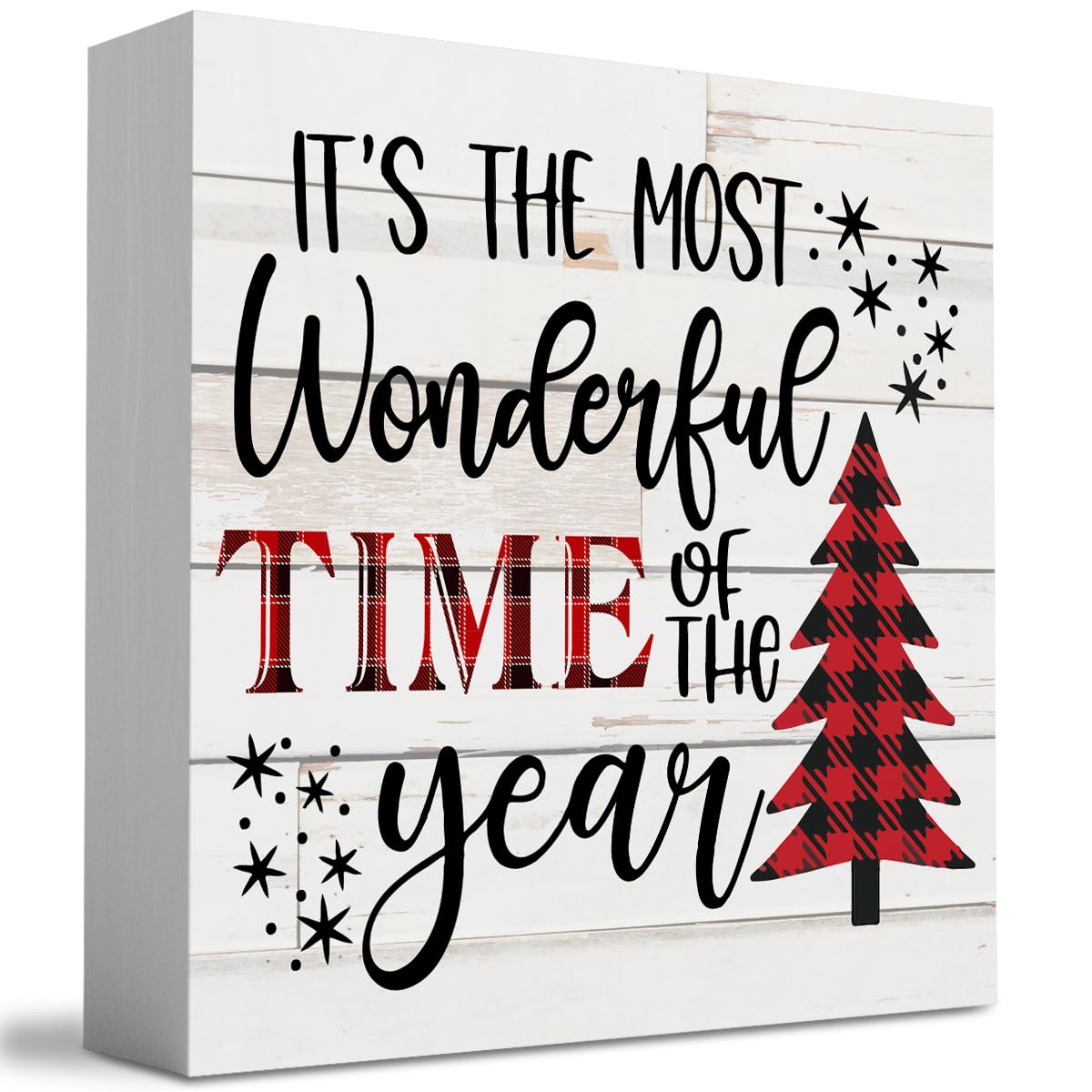 It's The Most Wonderful Time of The Year Wood Box Sign, Retro Farmhouse Christmas Santa Artwork Decor 5 x 5 Inches