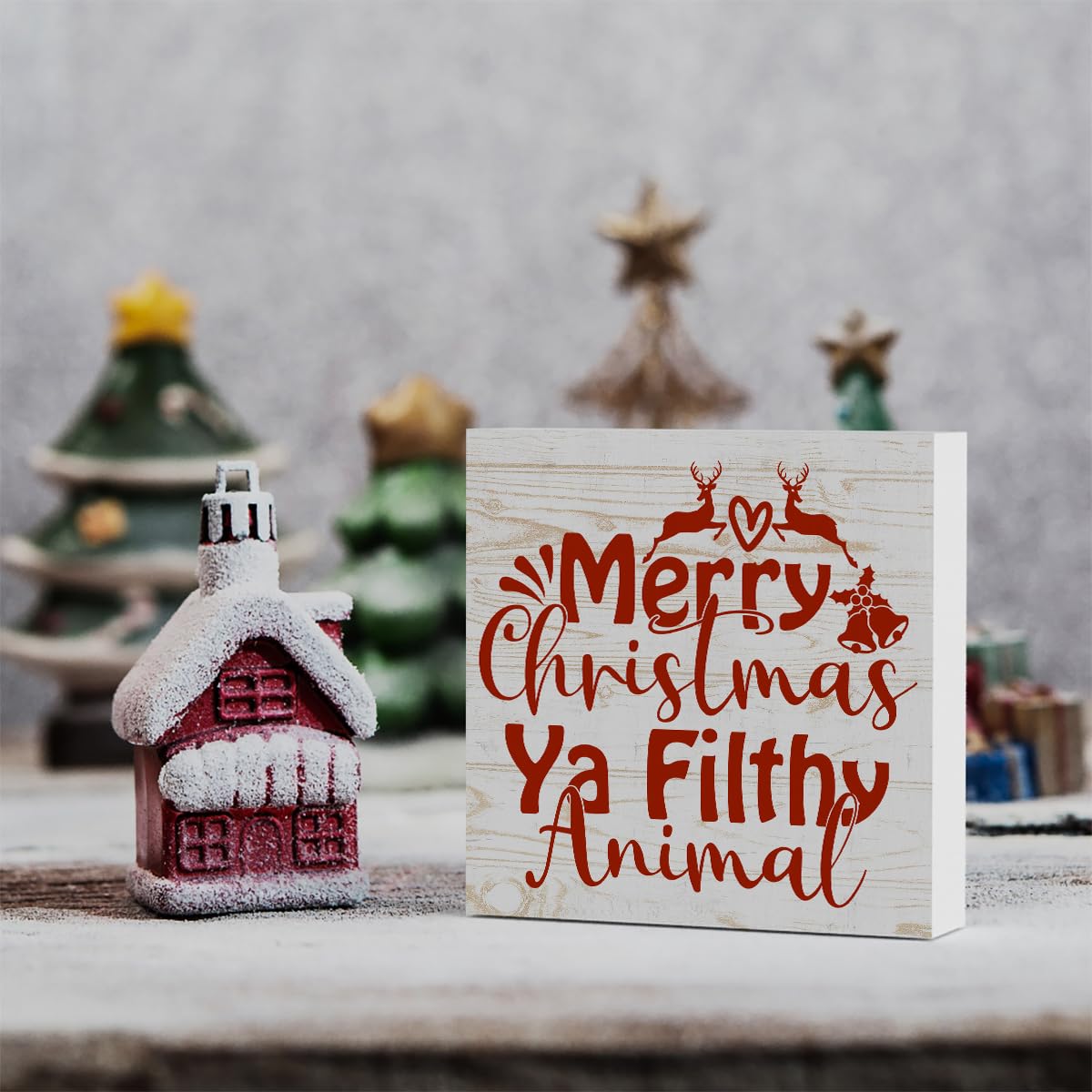 Rustic Winter Merry Christmas Ya Filthy Animal Tree Wood Box Sign