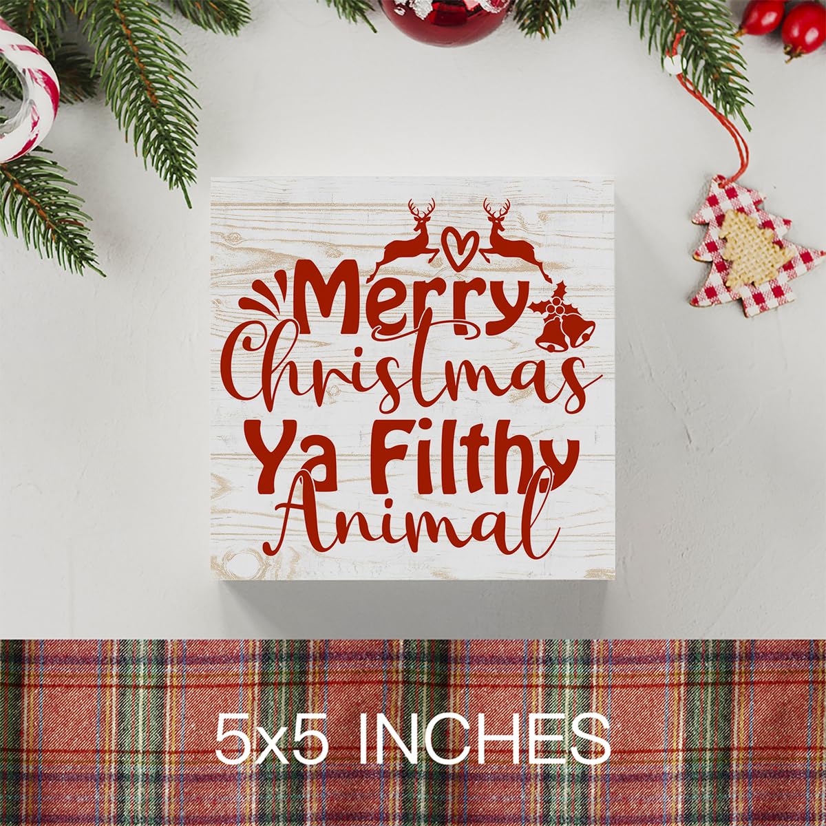 Rustic Winter Merry Christmas Ya Filthy Animal Tree Wood Box Sign