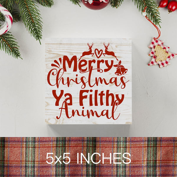 Rustic Winter Merry Christmas Ya Filthy Animal Tree Wood Box Sign