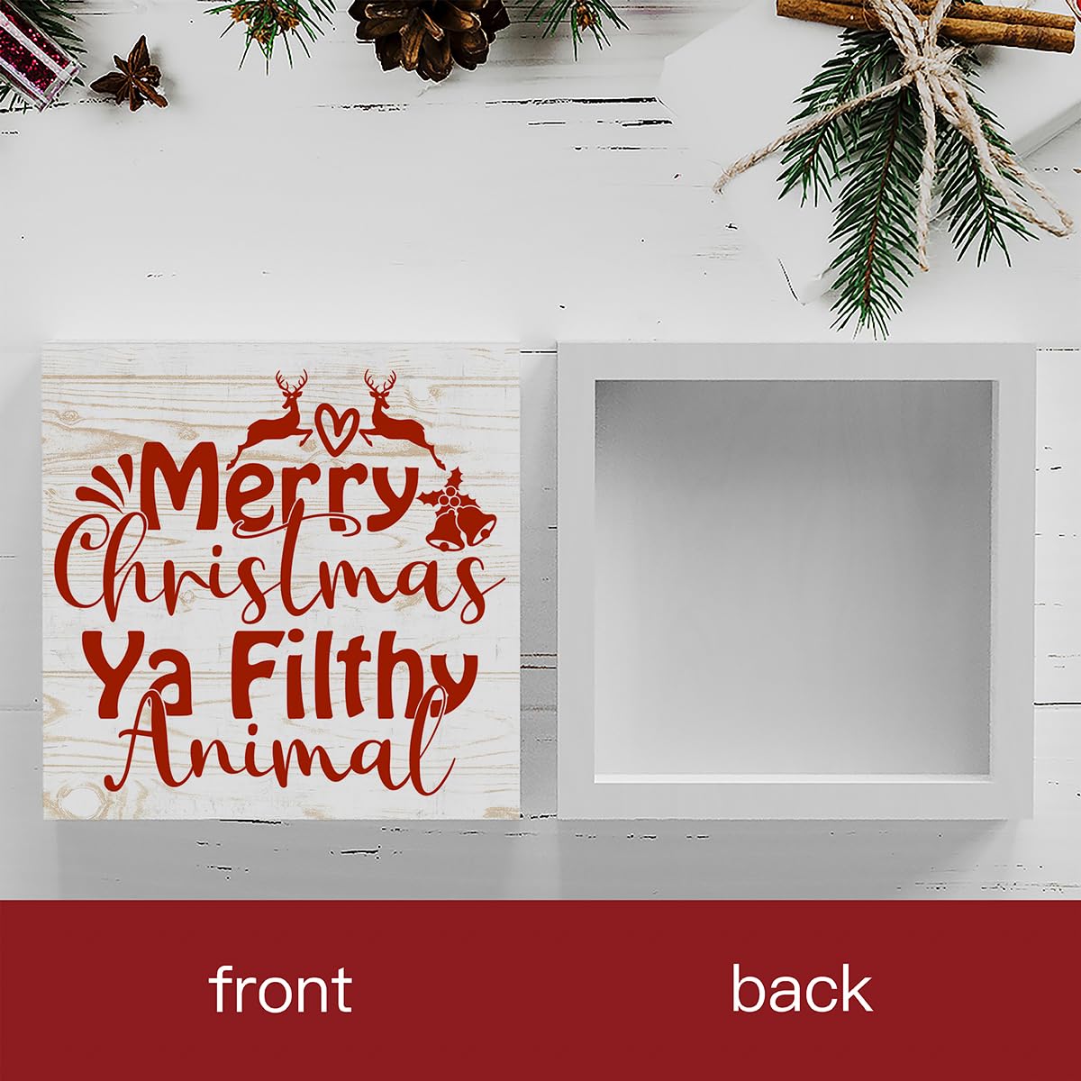 Rustic Winter Merry Christmas Ya Filthy Animal Tree Wood Box Sign