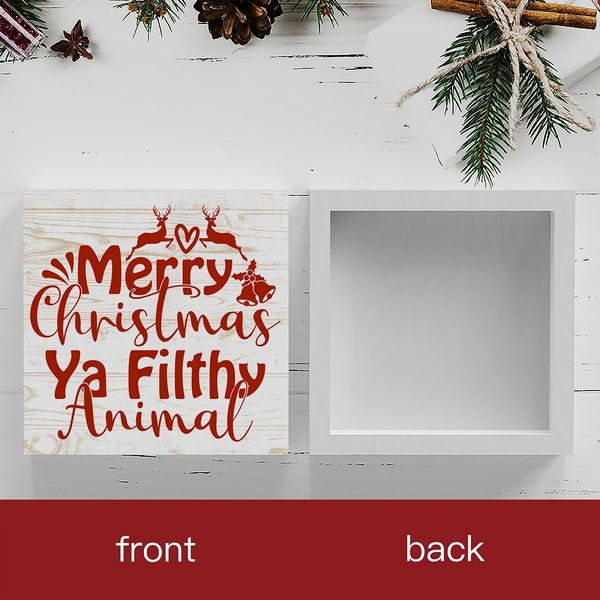 Rustic Winter Merry Christmas Ya Filthy Animal Tree Wood Box Sign