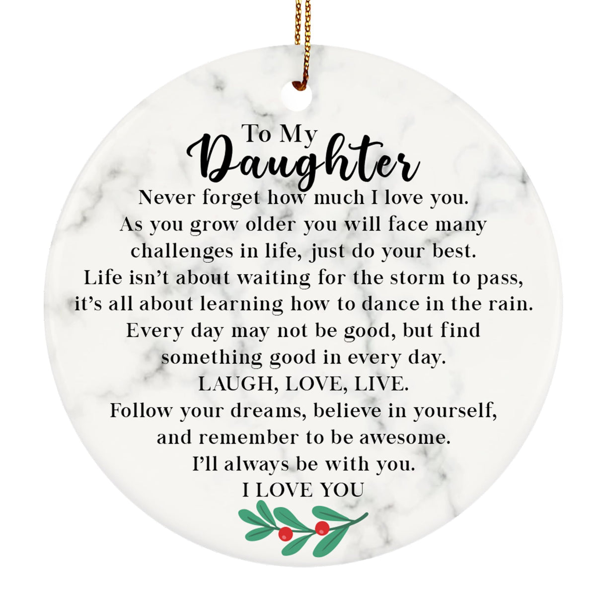 to My Daughter Christmas Ornament from Mom and Dad, Daughter Double-Side Printed 3” Ceramics
