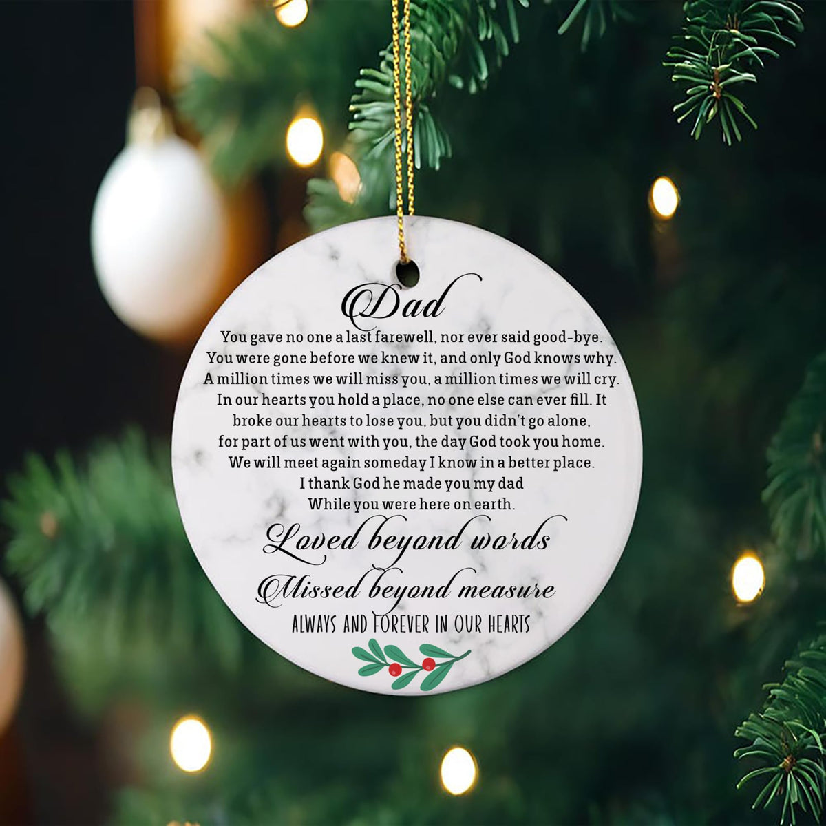 Dad Memorial Christmas Ornament, Bereavement/Sympathy Gift for Loss of a Father