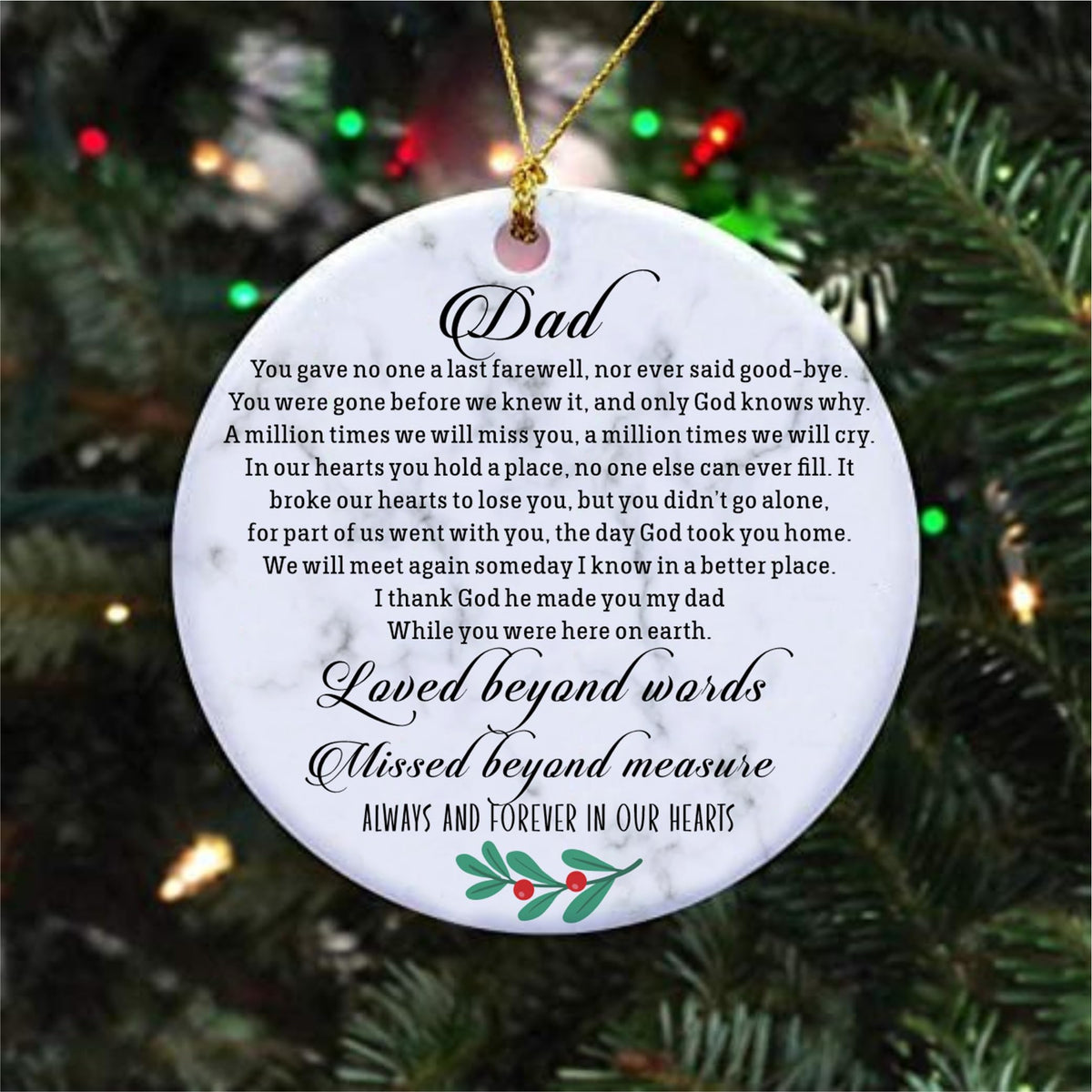 Dad Memorial Christmas Ornament, Bereavement/Sympathy Gift for Loss of a Father