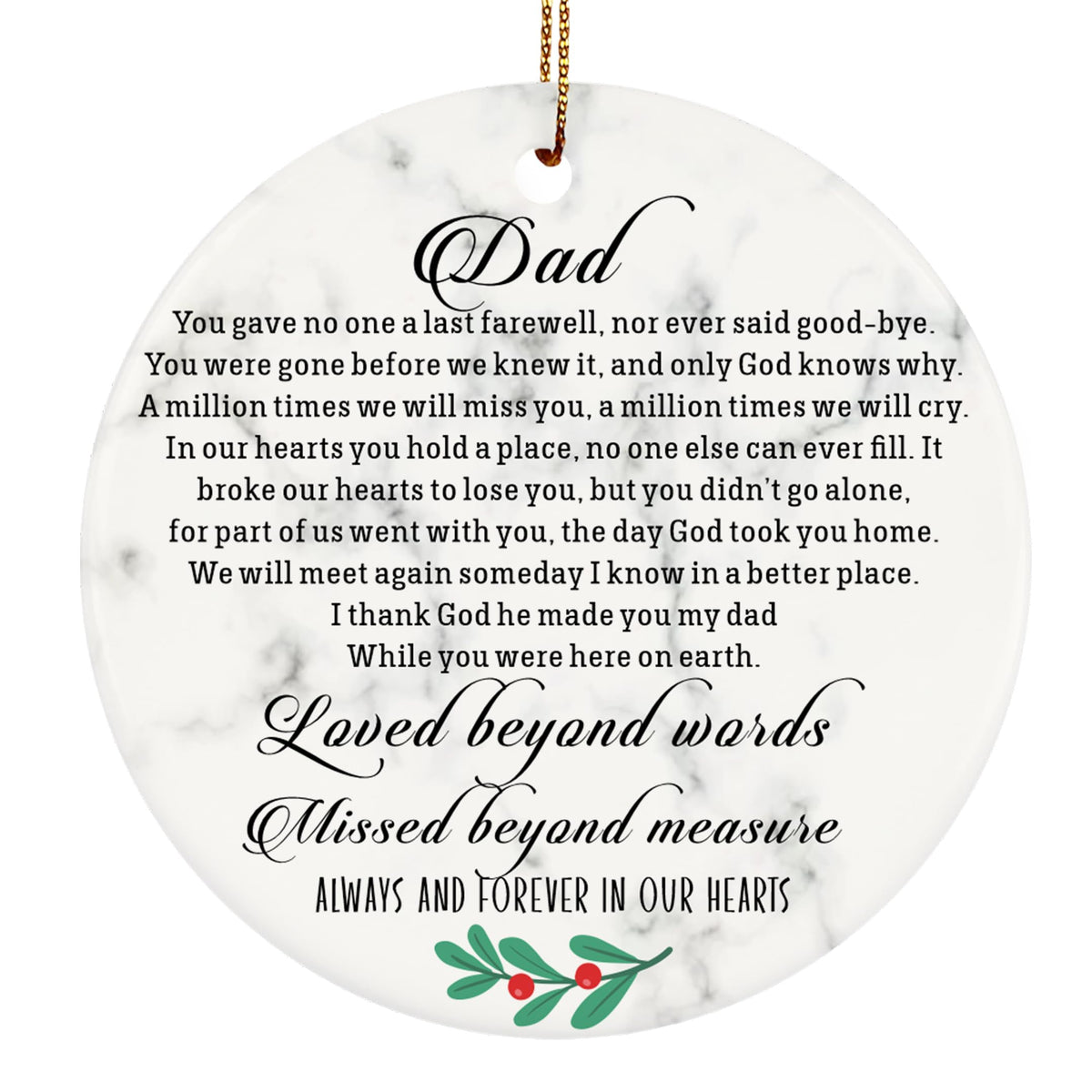 Dad Memorial Christmas Ornament, Bereavement/Sympathy Gift for Loss of a Father