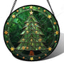 Stained Glass Window Hanging Green Christmas Tree with Golden Stars Suncatcher for Doors Home Christmas Decoration Sun Catcher