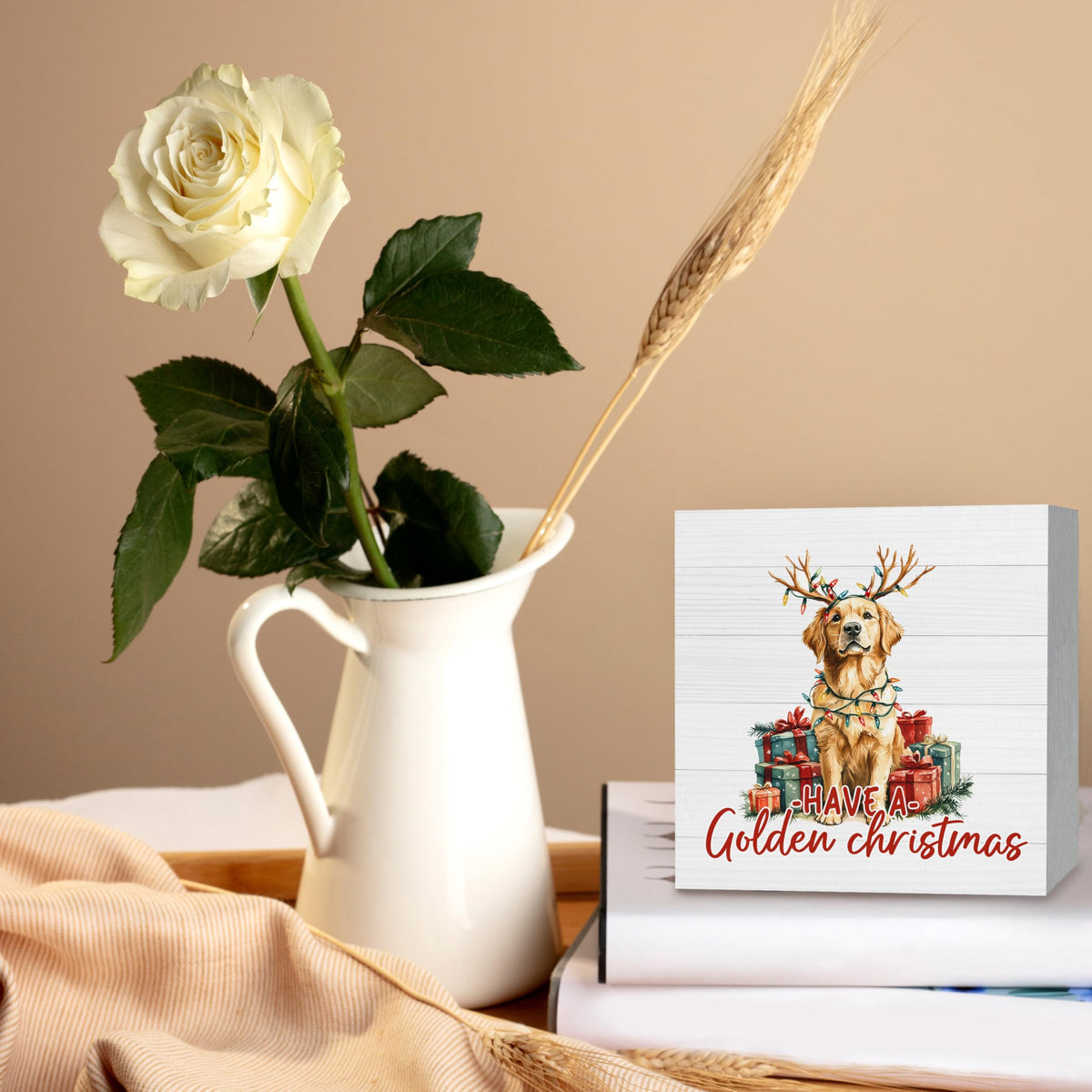 Christmas Golden Retriever Dog Wood Box Sign Decor, Golden Retriever Gifts, Merry Christmas Dog Wooden Box Sign