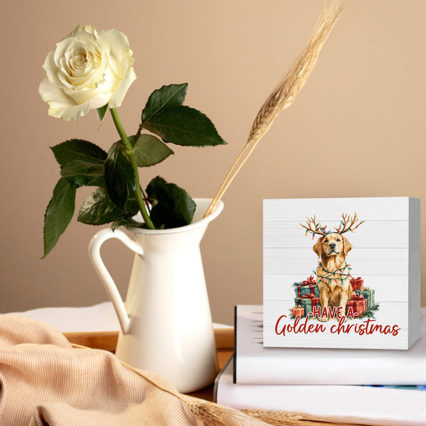Christmas Golden Retriever Dog Wood Box Sign Decor, Golden Retriever Gifts, Merry Christmas Dog Wooden Box Sign