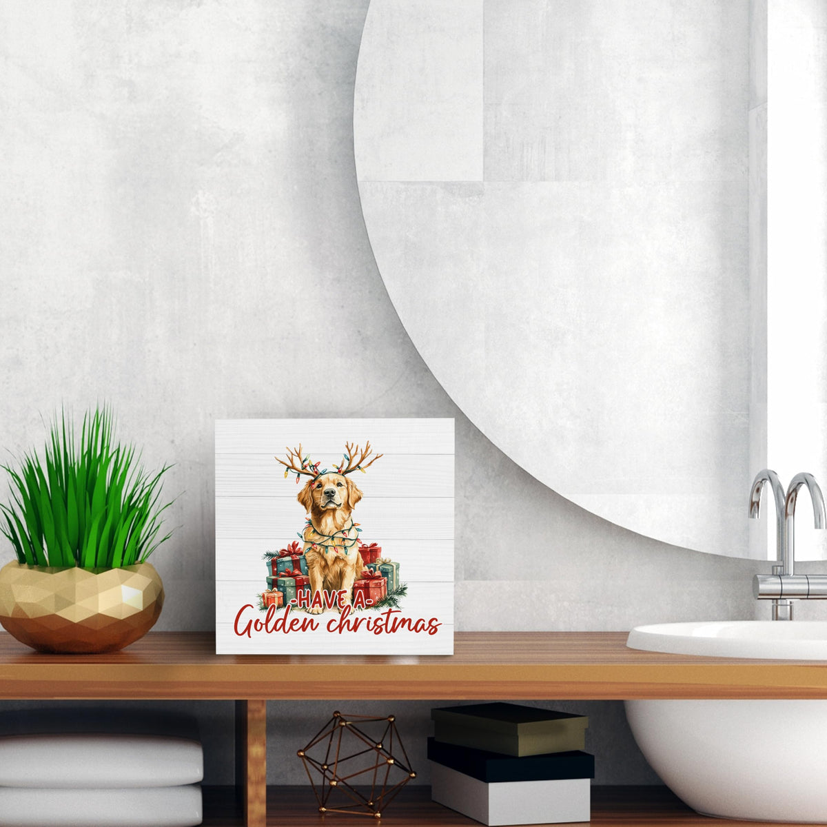 Christmas Golden Retriever Dog Wood Box Sign Decor, Golden Retriever Gifts, Merry Christmas Dog Wooden Box Sign