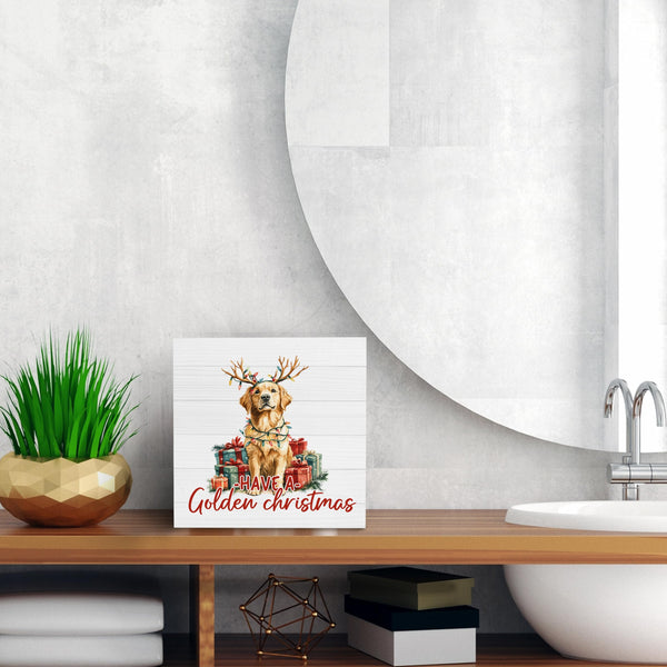 Christmas Golden Retriever Dog Wood Box Sign Decor, Golden Retriever Gifts, Merry Christmas Dog Wooden Box Sign