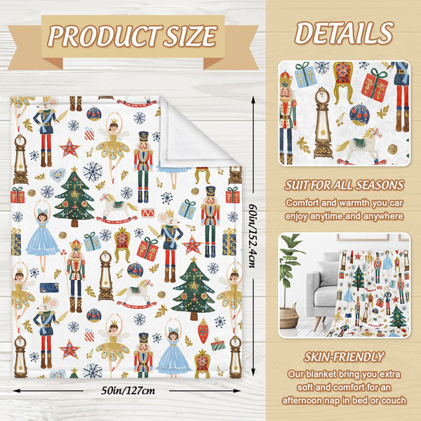 Fuzzy Blanket Christmas Watercolor Nutcracker Throw Blanket Xmas Cartoon Soft Cozy Flannel Blanket