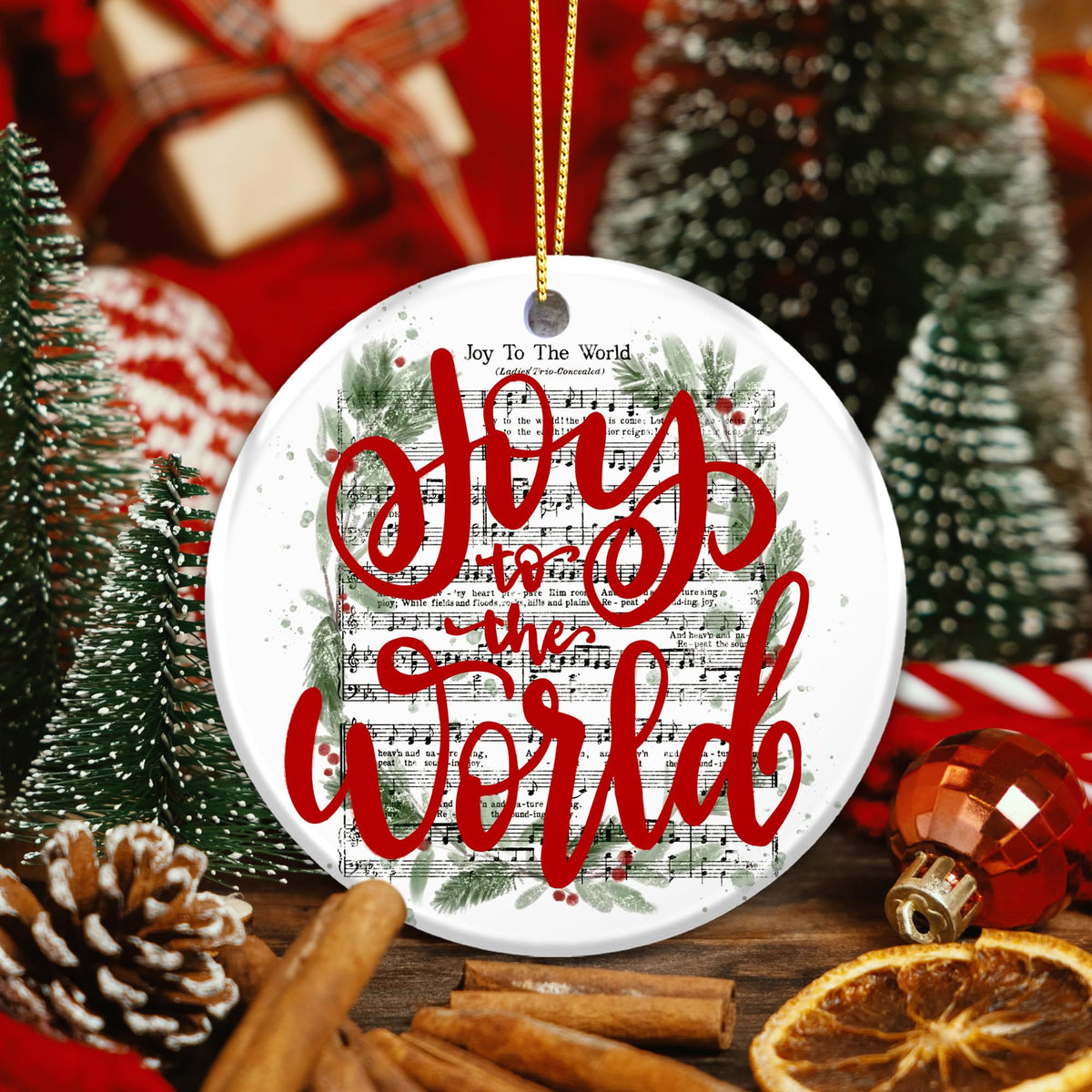 Joy to The World Ornament 2025, Sheet Music Hymn Ornament for Tree, Christian Religious Holiday Décor