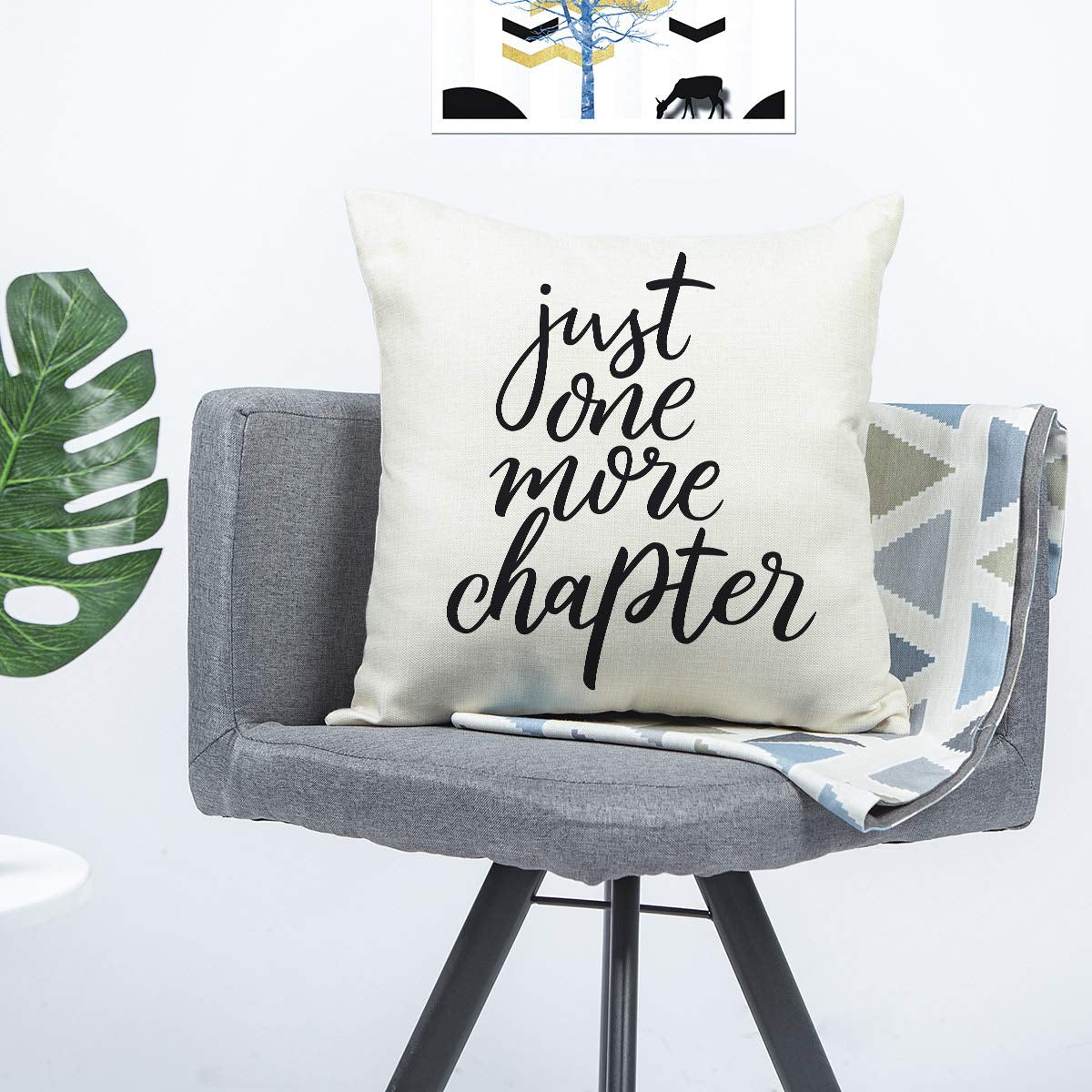 Just One More Chapter Throw Pillow Case Cushion Cover Book Lovers Linen 18 x 18 Inch