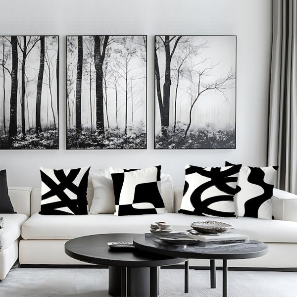 Black and White Throw Pillows Covers 18x18 Decorative Abstract White and Black