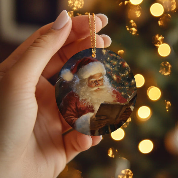 Vintage Santa Claus Ceramic Ornament Keepsake, Merry Xmas Holiday Decor for Christmas Tree, Farmhouse, Winter Rustic Santa Hanging Ornament