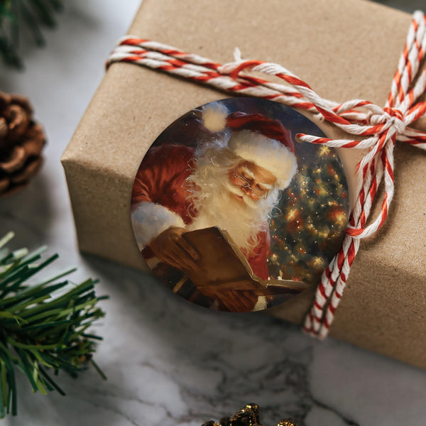 Vintage Santa Claus Ceramic Ornament Keepsake, Merry Xmas Holiday Decor for Christmas Tree, Farmhouse, Winter Rustic Santa Hanging Ornament