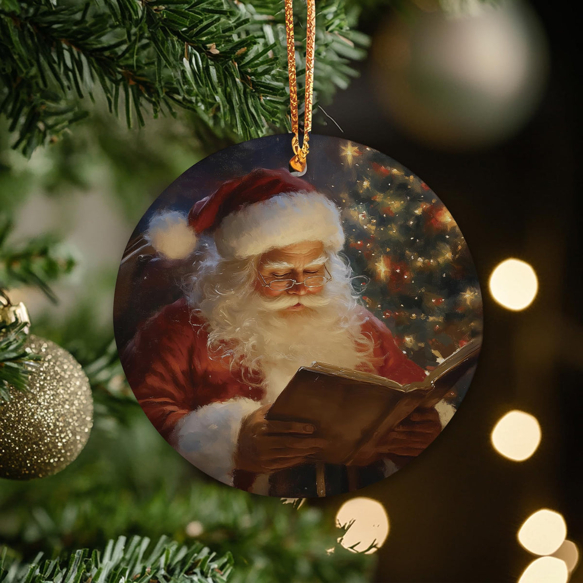 Vintage Santa Claus Ceramic Ornament Keepsake, Merry Xmas Holiday Decor for Christmas Tree, Farmhouse, Winter Rustic Santa Hanging Ornament