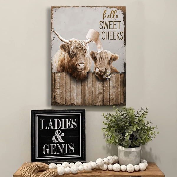 Bathroom Decor Canvas Wall Art Highland Cow Pictures Wall Decor Farmhouse Bathroom Cow Painting for Bathroom Toilet Country Cattle Prints