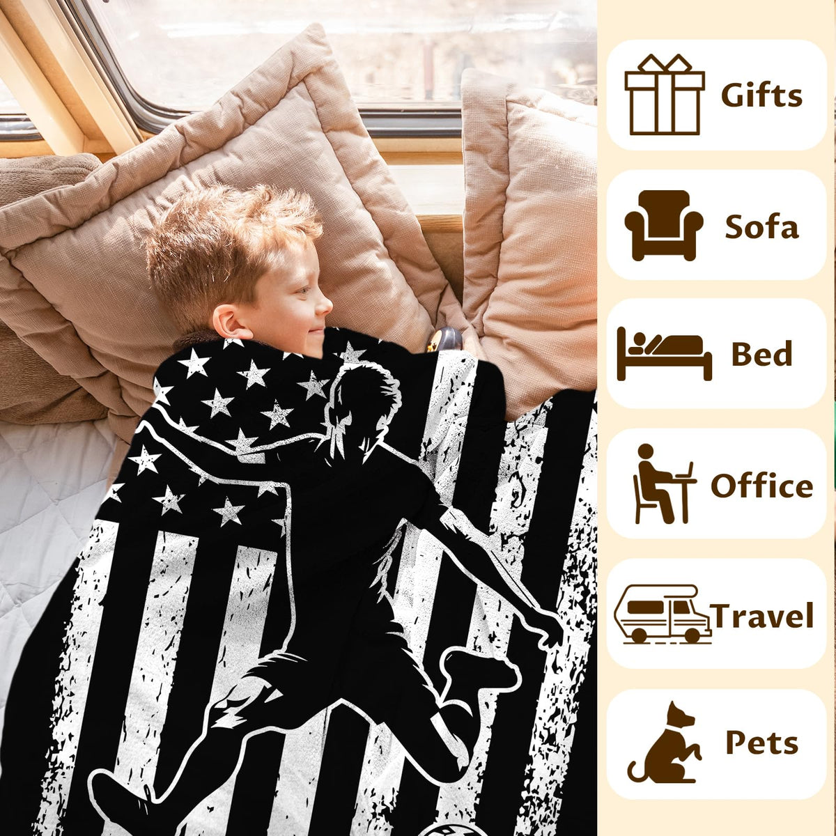 Soccer Throw Blankets for Kids Boys Teens Adults, Plush Comfy Soft Sports Throws Decor