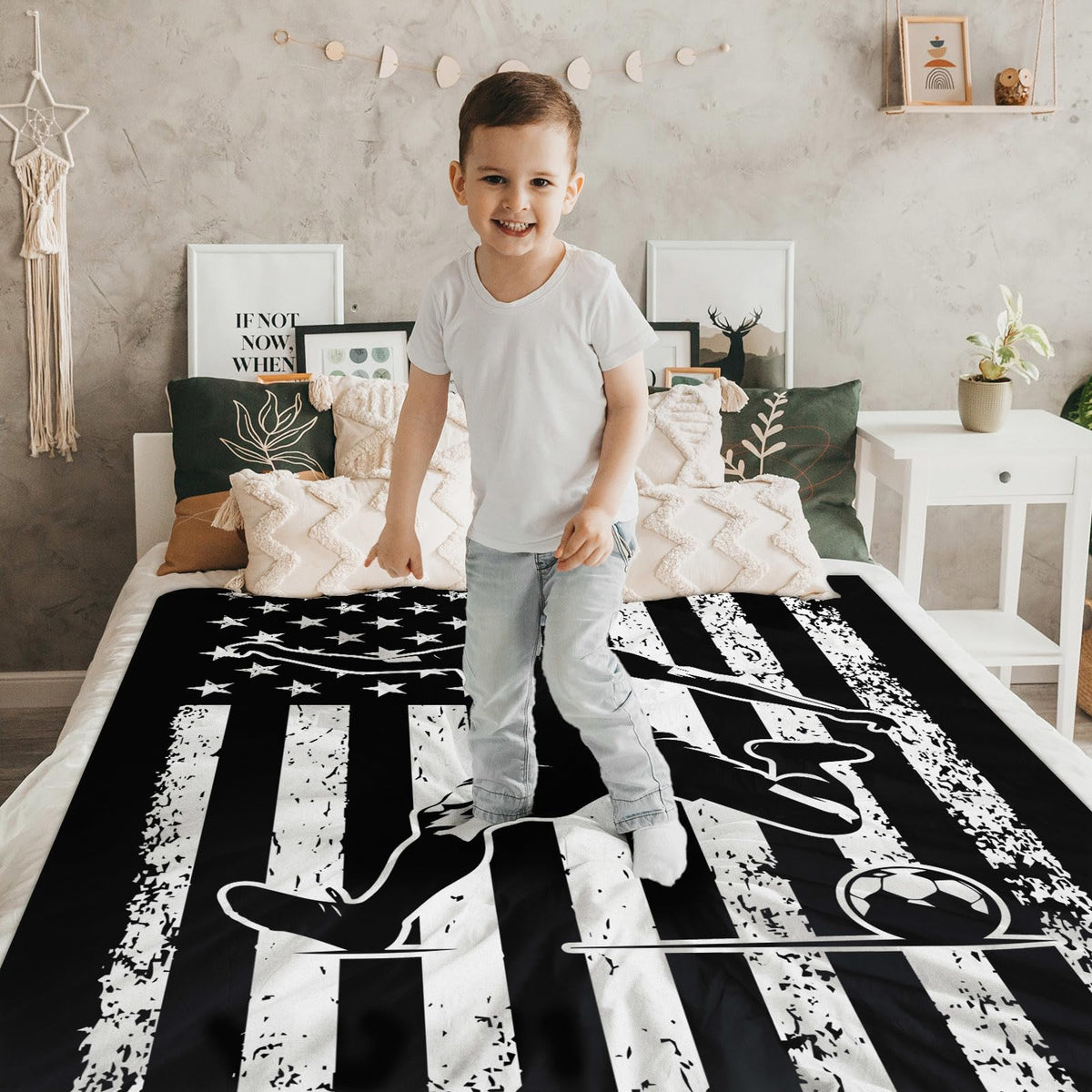 Soccer Throw Blankets for Kids Boys Teens Adults, Plush Comfy Soft Sports Throws Decor