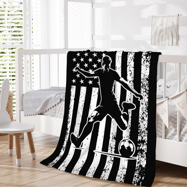 Soccer Throw Blankets for Kids Boys Teens Adults, Plush Comfy Soft Sports Throws Decor