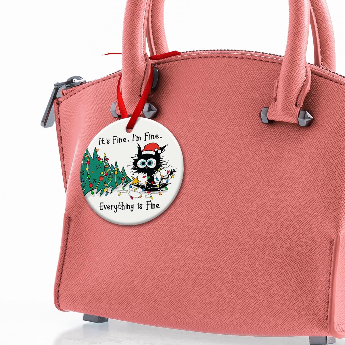 Funny Christmas Hanging Ornaments, Black Cat Tree Ornament, Gifts for Cat Lovers - It's Fine I'm Fine