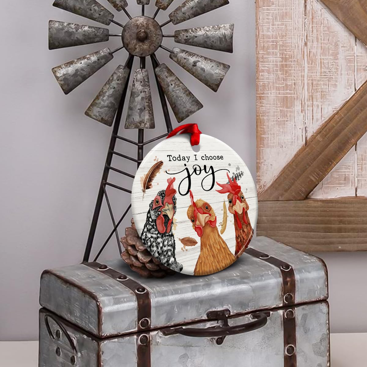 Chicken Christmas Hanging Ornaments, Rooster Gifts for Farmer, Girl, Women & Chicken Lovers