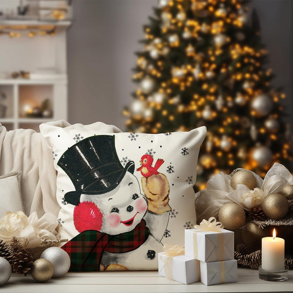 Christmas Pillow Covers 18x18 Set of 4 Santa Snowman Snowflake Farmhouse Buffalo Plaid