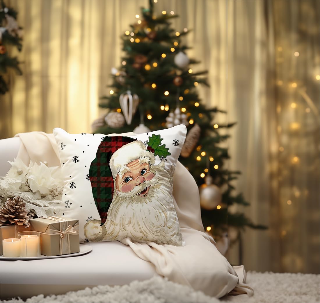 Christmas Pillow Covers 18x18 Set of 4 Santa Snowman Snowflake Farmhouse Buffalo Plaid