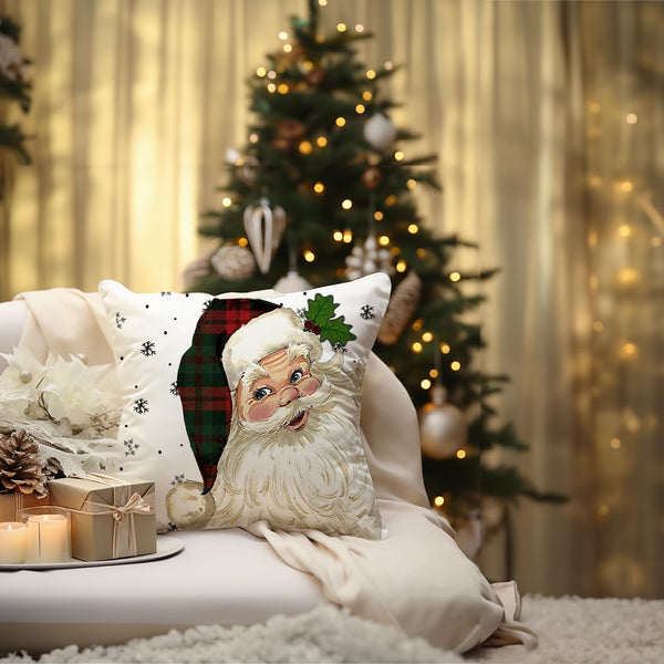 Christmas Pillow Covers 18x18 Set of 4 Santa Snowman Snowflake Farmhouse Buffalo Plaid