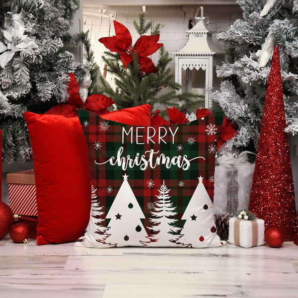 Christmas Pillow Covers 18x18 Set of 4 Santa Snowman Snowflake Farmhouse Buffalo Plaid