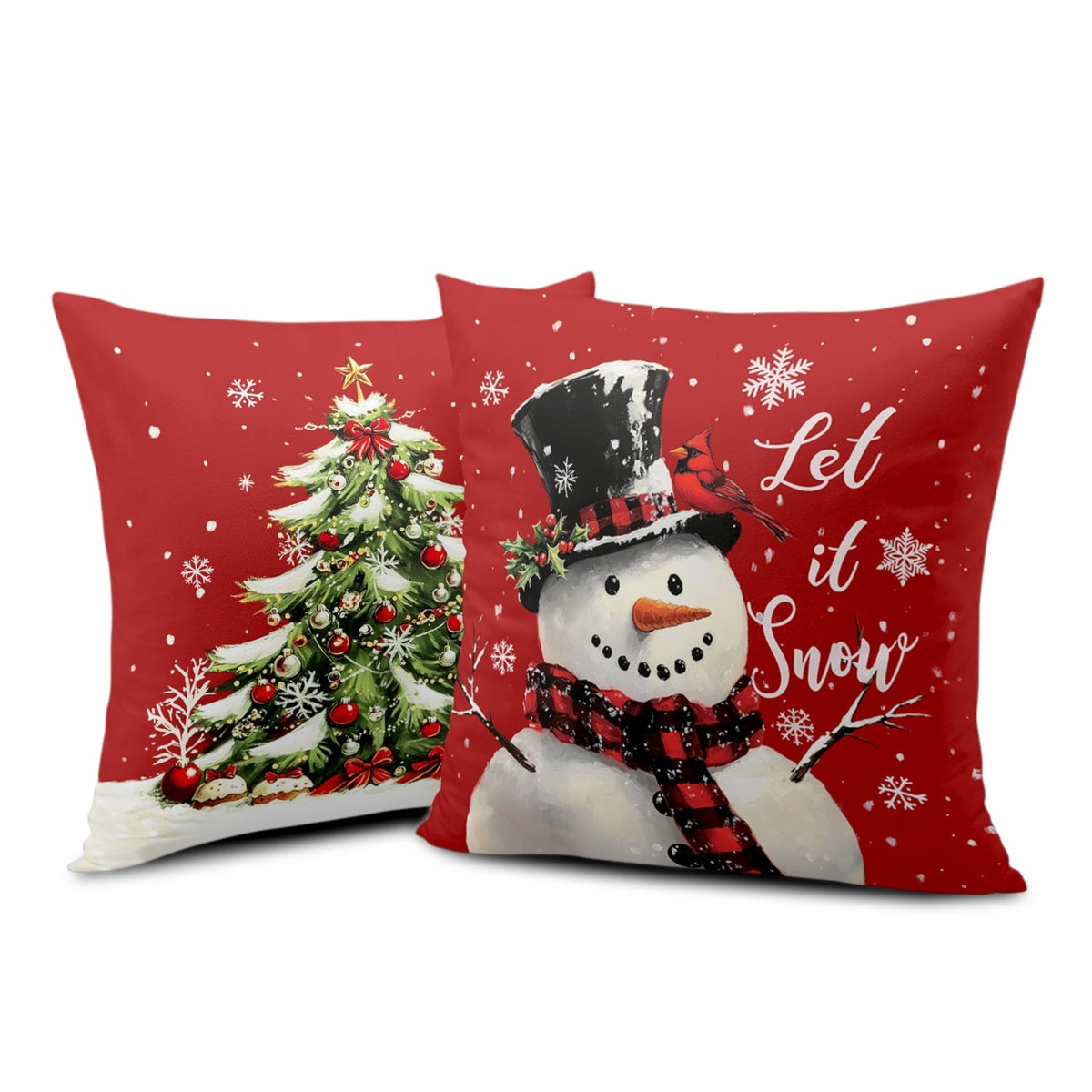 Red Christmas Pillow Covers Snowman Throw Pillow Covers Xmas Tree Pillow Case 18x18